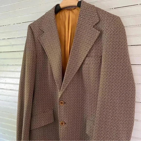 Vintage Curlee Blazer Fitted Jacket Men’s Suit Coat Houndstooth Tweed Academia - Picture 4 of 16